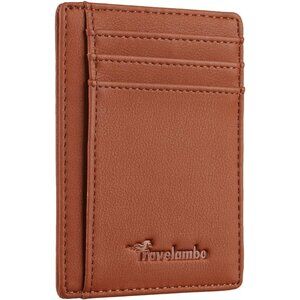 Mens Black Front Pocket Minimalist Leather Slim Wallet RFID Blocking Medium Size